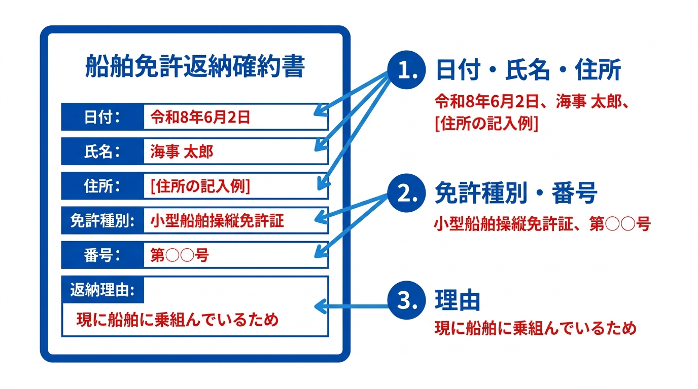 船舶免許の返納確約書の書き方を3ステップで解説した記入例付きの図解